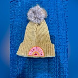 Cozy Knit Beanie with Pom Pom and Rainbow Patch